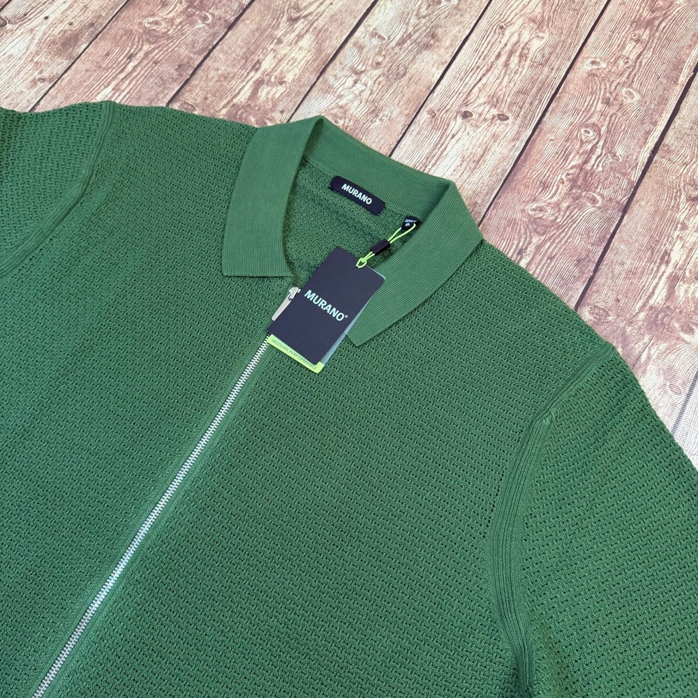 Murano Modern Performance Full Zip Polo Mens Extra Large Green Knit Short Sleeve